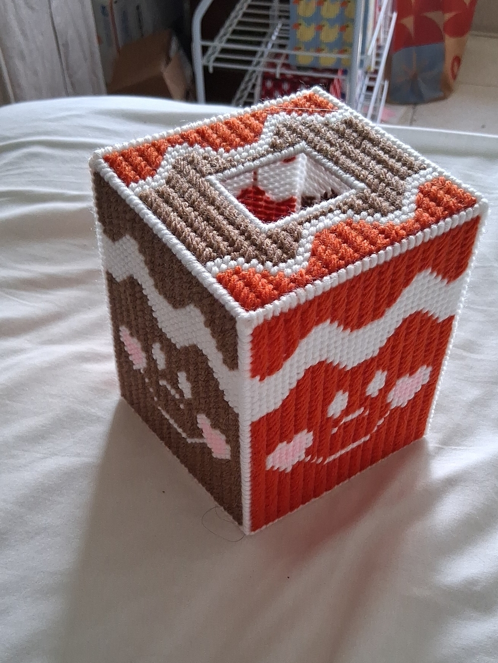 Handcrafted Orange, Brown & White Decorative Tissue Box Cover by